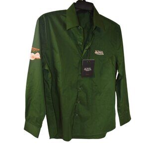 Von Dutch Originals Work Shirt Green Embroidered Patches $79 Size: M NWT